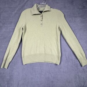 Prive Cashmere Sage Green Polo‎ Sweater Ornate Jeweled Buttons XS Luxury Soft